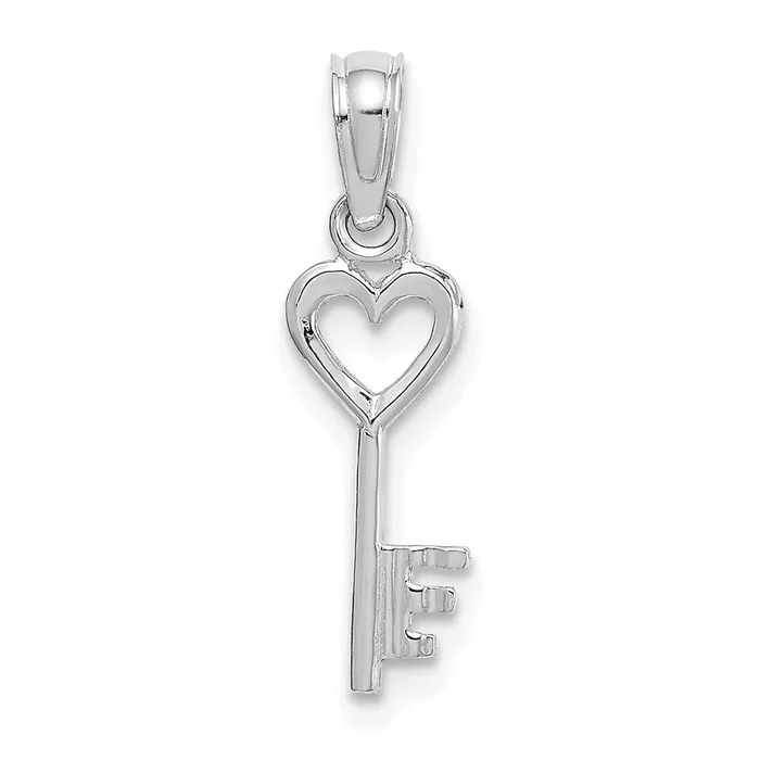 TreasureFineJewelers Necklaces 14K White Gold 3D Key w Heart Pendant