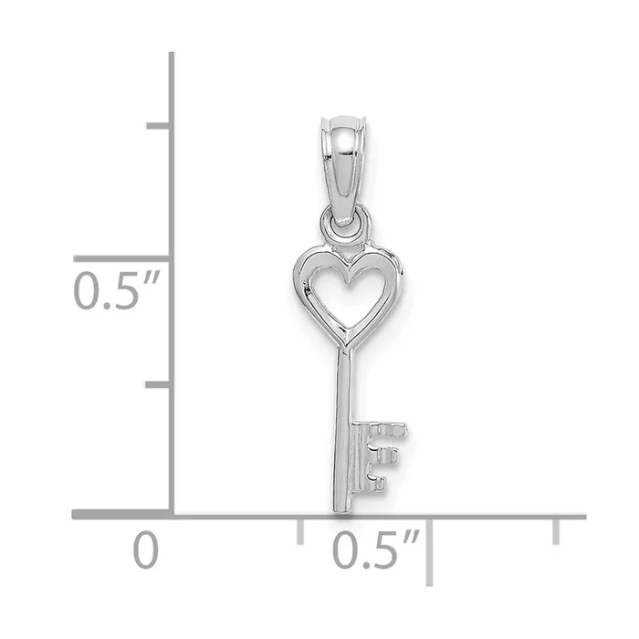 TreasureFineJewelers Necklaces 14K White Gold 3D Key w Heart Pendant