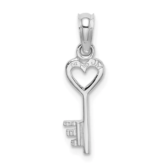 TreasureFineJewelers Necklaces 14K White Gold 3D Key w Heart Pendant