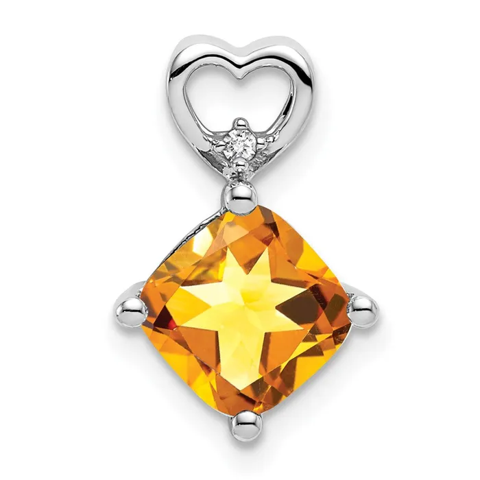TreasureFineJewelers Necklaces 14k White Gold Citrine and Diamond Heart Chain Slide TreasureFineJewelers Necklaces 14k White Gold Citrine and Diamond Heart Chain Slide