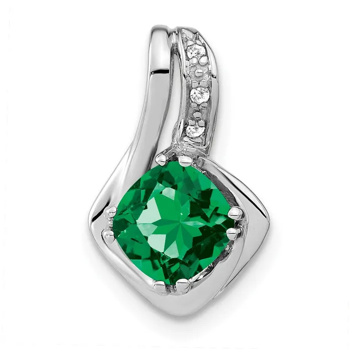TreasureFineJewelers Necklaces 14k White Gold Created Emerald and Diamond Chain Slide Pendant TreasureFineJewelers Necklaces 14k White Gold Created Emerald and Diamond Chain Slide Pendant