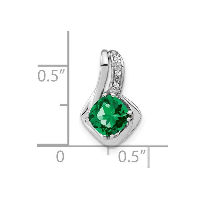 TreasureFineJewelers Necklaces 14k White Gold Created Emerald and Diamond Chain Slide Pendant