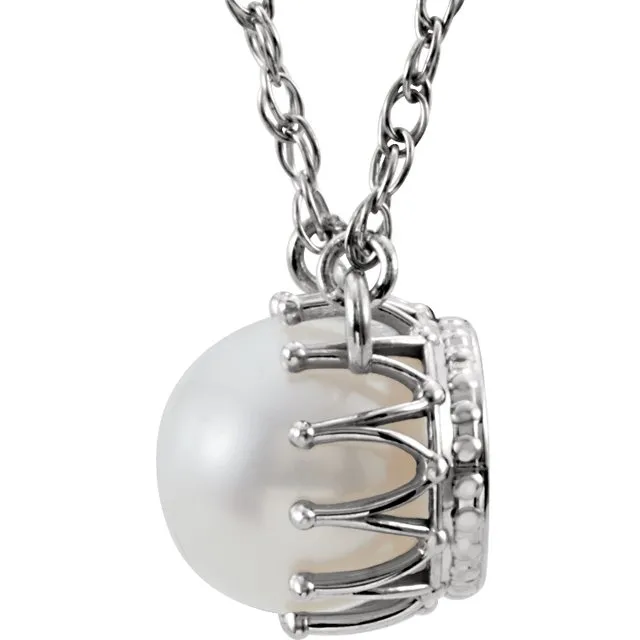 TreasureFineJewelers Necklaces 14K White Gold Cultured White Gold Freshwater Pearl 18 Necklace