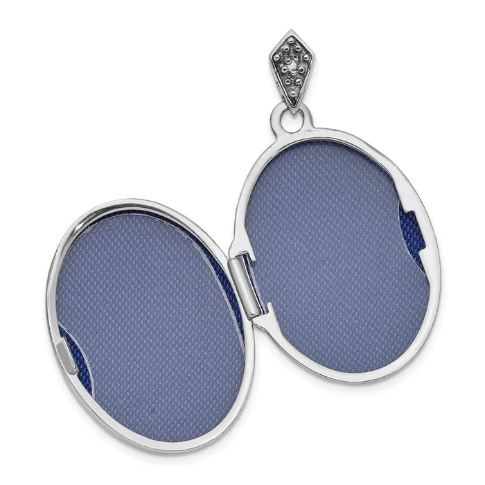 TreasureFineJewelers Necklaces 14K White Gold Diamond Tree 23mm Blue Fabric Locket Pendant