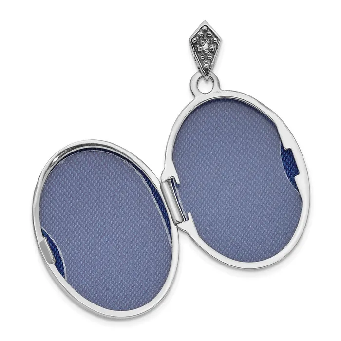 TreasureFineJewelers Necklaces 14K White Gold Diamond Tree 23mm Blue Fabric Locket Pendant
