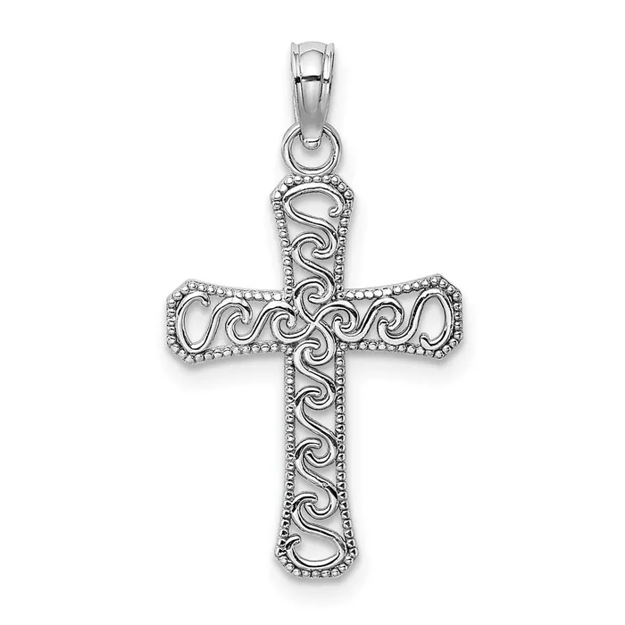 TreasureFineJewelers Necklaces 14k White Gold Fancy Cross Pendant