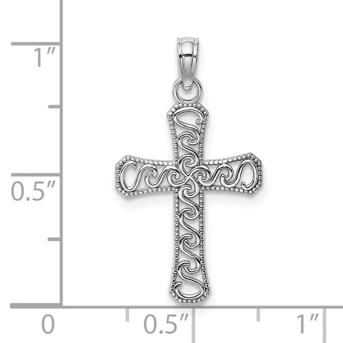 TreasureFineJewelers Necklaces 14k White Gold Fancy Cross Pendant