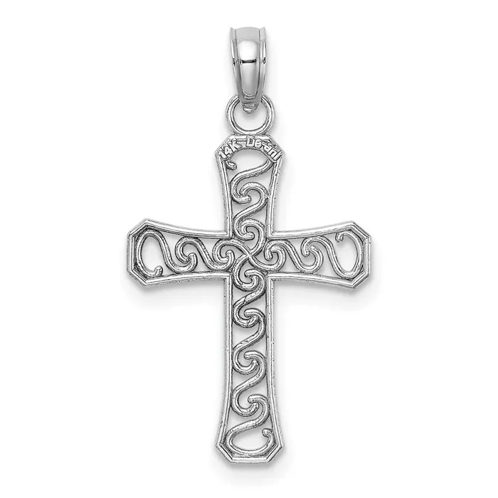 TreasureFineJewelers Necklaces 14k White Gold Fancy Cross Pendant