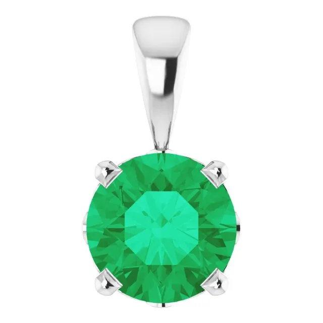 TreasureFineJewelers Necklaces 14K White Gold LabGrown Emerald Scroll Setting Pendant TreasureFineJewelers Necklaces 14K White Gold LabGrown Emerald Scroll Setting Pendant