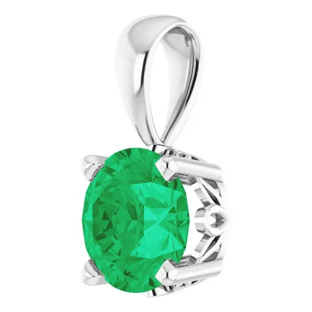TreasureFineJewelers Necklaces 14K White Gold LabGrown Emerald Scroll Setting Pendant