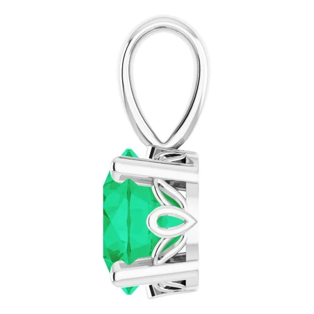 TreasureFineJewelers Necklaces 14K White Gold LabGrown Emerald Scroll Setting Pendant