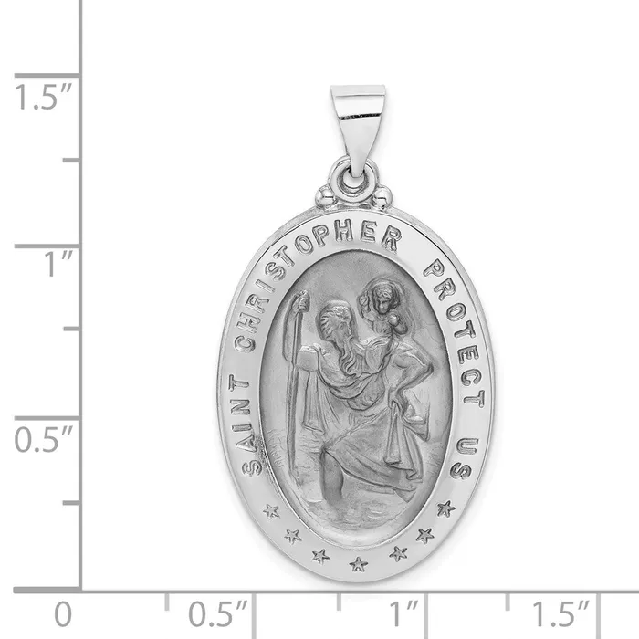 TreasureFineJewelers Necklaces 14k White Gold PolishedSatin St Christopher Medal Hollow Pendant