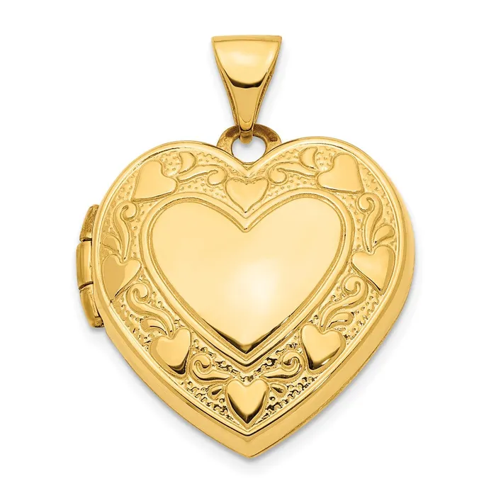 TreasureFineJewelers Necklaces 14k Yellow Gold Hearts w LOVE 19mm Reversible Heart Locket Pendant TreasureFineJewelers Necklaces 14k Yellow Gold Hearts w LOVE 19mm Reversible Heart Locket Pendant