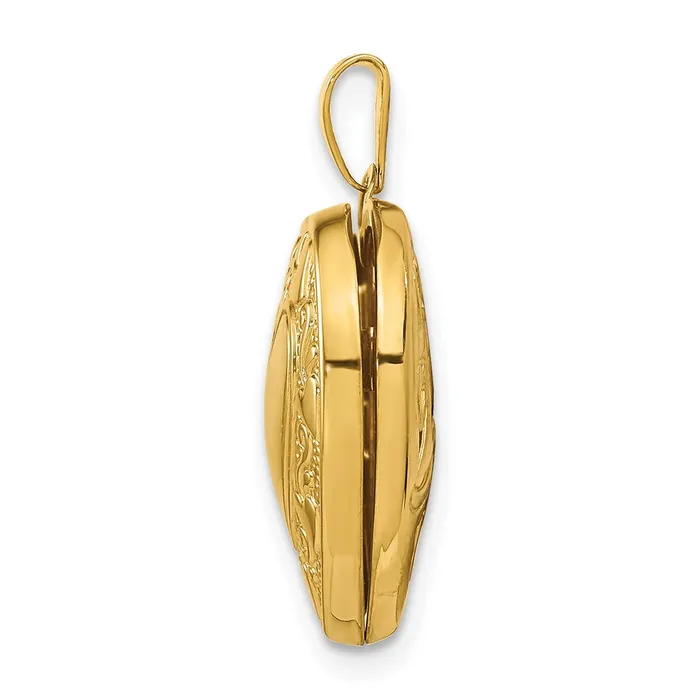 TreasureFineJewelers Necklaces 14k Yellow Gold Hearts w LOVE 19mm Reversible Heart Locket Pendant