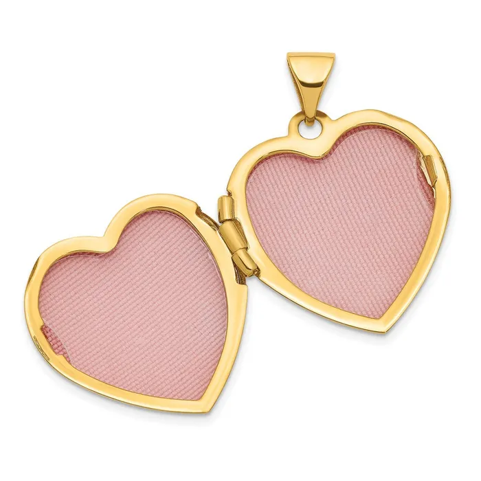 TreasureFineJewelers Necklaces 14k Yellow Gold Hearts w LOVE 19mm Reversible Heart Locket Pendant