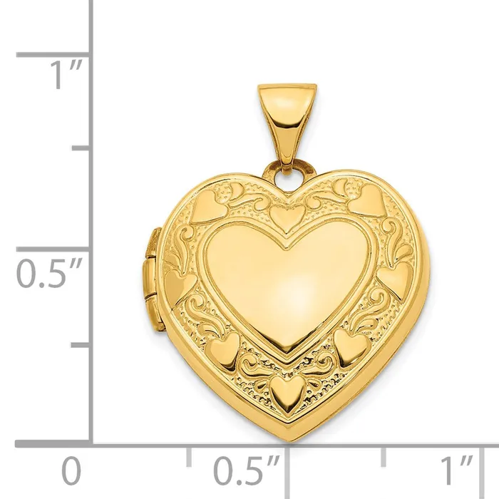 TreasureFineJewelers Necklaces 14k Yellow Gold Hearts w LOVE 19mm Reversible Heart Locket Pendant
