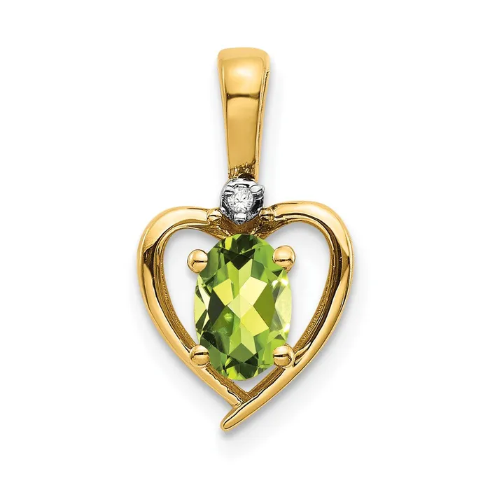 TreasureFineJewelers Necklaces 14k Yellow Gold Peridot and Diamond Heart Pendant TreasureFineJewelers Necklaces 14k Yellow Gold Peridot and Diamond Heart Pendant