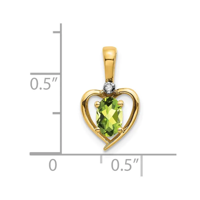 TreasureFineJewelers Necklaces 14k Yellow Gold Peridot and Diamond Heart Pendant