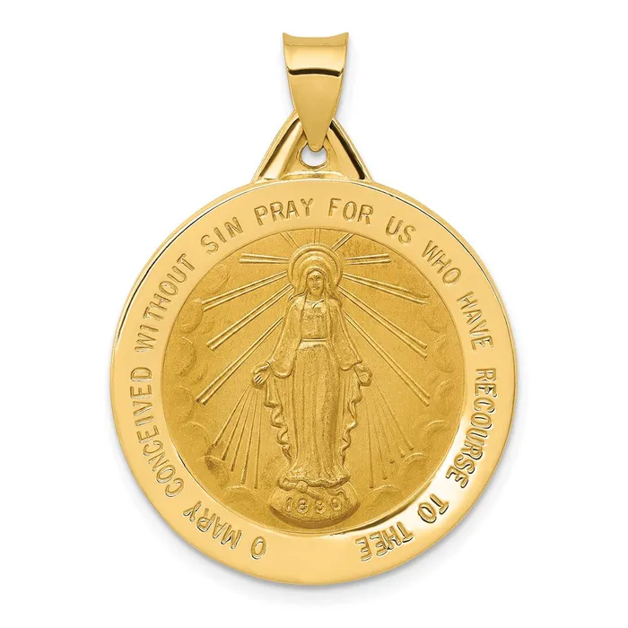 TreasureFineJewelers Necklaces 14k Yellow Gold Polished and Satin Miraculous Medal Hollow Pendant TreasureFineJewelers Necklaces 14k Yellow Gold Polished and Satin Miraculous Medal Hollow Pendant