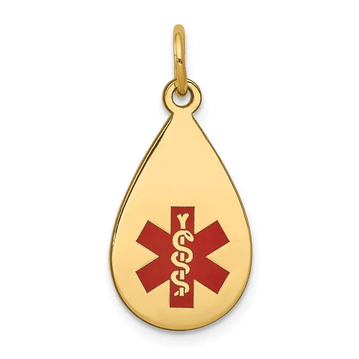 TreasureFineJewelers Necklaces 14k Yellow Gold Red Enamel Medical Jewelry Pendant
