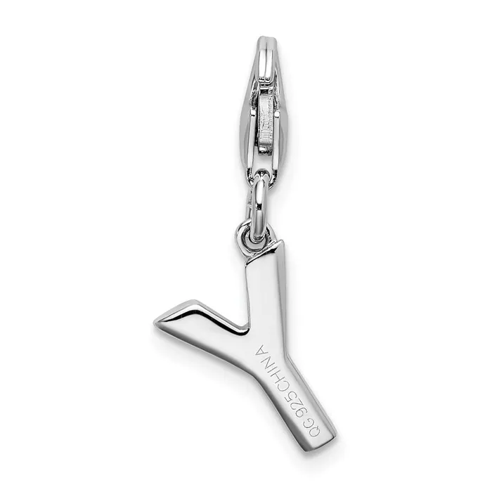 TreasureFineJewelers Necklaces Amore La Vita Sterling Silver Rhodiumplated Polished CZ Letter Y Initial Charm with Fancy Lobster Clasp