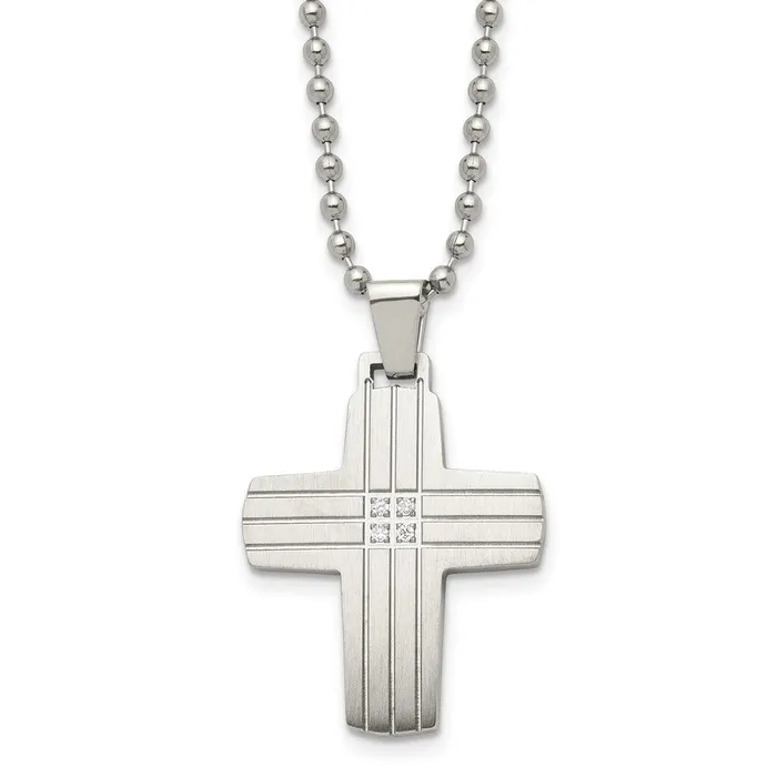 TreasureFineJewelers Necklaces Chisel Stainless Steel Brushed and Polished with CZ Grooved Cross Pendant on a 22 inch Ball Chain Necklace TreasureFineJewelers Necklaces Chisel Stainless Steel Brushed and Polished with CZ Grooved Cross Pendant on a 22 inch Ball Chain Necklace