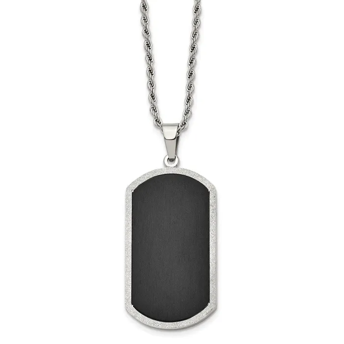 TreasureFineJewelers Necklaces Chisel Stainless Steel Polished Blackplated Laser Cut Edge Dog Tag on a 24 inch Rope Chain Necklace TreasureFineJewelers Necklaces Chisel Stainless Steel Polished Blackplated Laser Cut Edge Dog Tag on a 24 inch Rope Chain Necklace