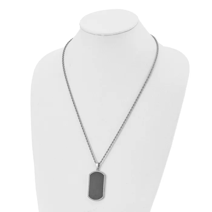 TreasureFineJewelers Necklaces Chisel Stainless Steel Polished Blackplated Laser Cut Edge Dog Tag on a 24 inch Rope Chain Necklace