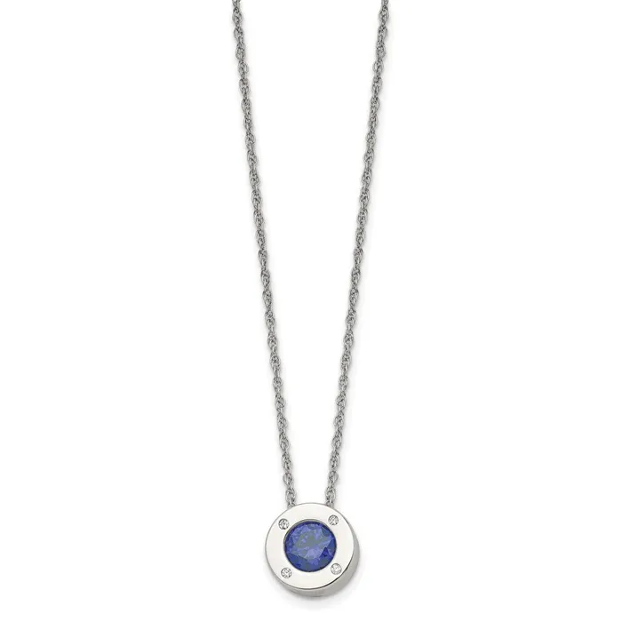 TreasureFineJewelers Necklaces Chisel Stainless Steel Polished CZ September Birthstone Circle Pendant on a 20 inch MultiLink Chain Necklace