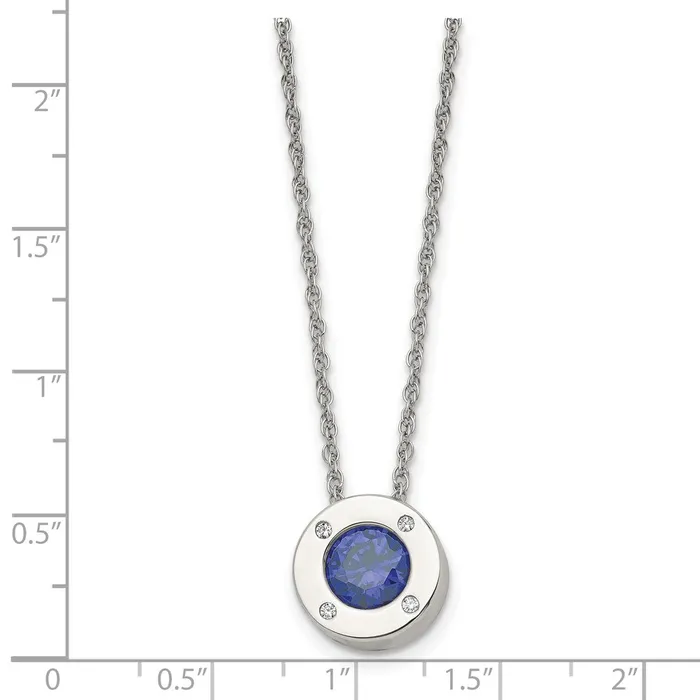 TreasureFineJewelers Necklaces Chisel Stainless Steel Polished CZ September Birthstone Circle Pendant on a 20 inch MultiLink Chain Necklace