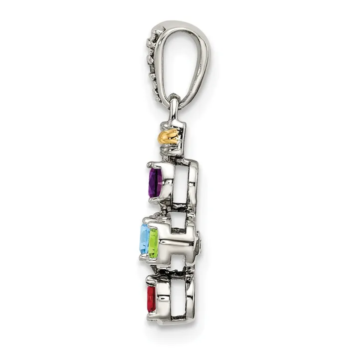 TreasureFineJewelers Necklaces Sterling Silver 14k Fivestone and Diamond Mothers Pendant