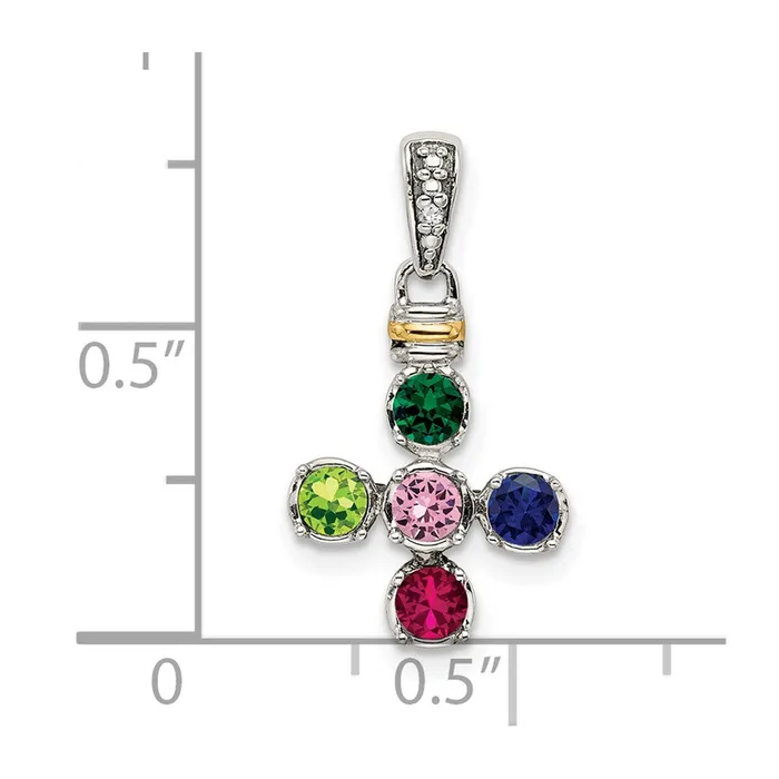 TreasureFineJewelers Necklaces Sterling Silver 14k Fivestone and Diamond Mothers Pendant
