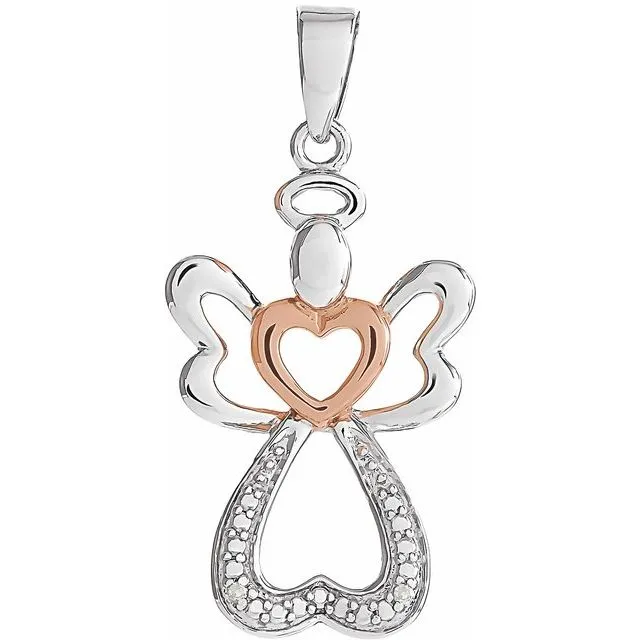 TreasureFineJewelers Necklaces Sterling Silver 14K Rose Gold Vermeil 28x126 mm Diamond Angel Pendant TreasureFineJewelers Necklaces Sterling Silver 14K Rose Gold Vermeil 28x126 mm Diamond Angel Pendant