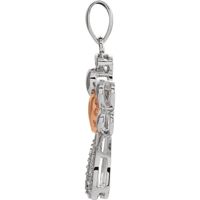 TreasureFineJewelers Necklaces Sterling Silver 14K Rose Gold Vermeil 28x126 mm Diamond Angel Pendant