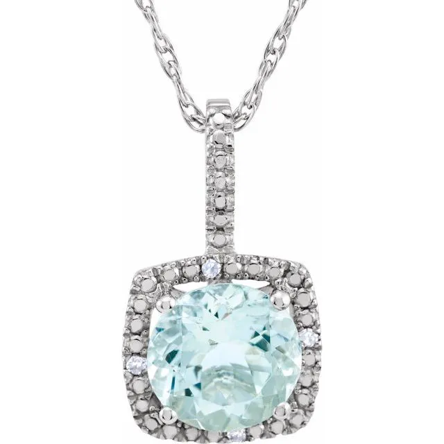 TreasureFineJewelers Necklaces Sterling Silver 7 mm Natural Aquamarine 015 CTW Natural Diamond 18 Necklace TreasureFineJewelers Necklaces Sterling Silver 7 mm Natural Aquamarine 015 CTW Natural Diamond 18 Necklace