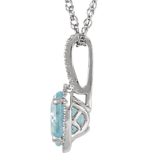 TreasureFineJewelers Necklaces Sterling Silver 7 mm Natural Aquamarine 015 CTW Natural Diamond 18 Necklace