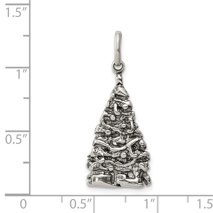 TreasureFineJewelers Necklaces Sterling Silver Antiqued Christmas Tree Charm