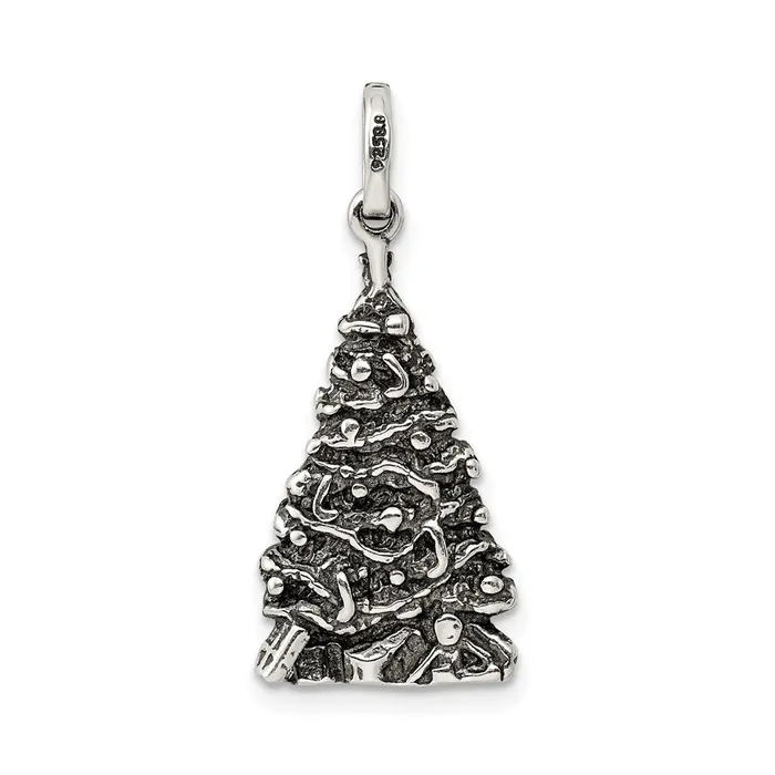TreasureFineJewelers Necklaces Sterling Silver Antiqued Christmas Tree Charm