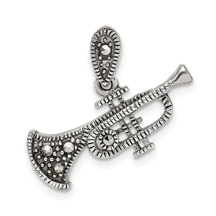 TreasureFineJewelers Necklaces Sterling Silver Antiqued Marcasite Trumpet Pendant TreasureFineJewelers Necklaces Sterling Silver Antiqued Marcasite Trumpet Pendant