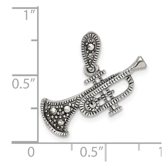 TreasureFineJewelers Necklaces Sterling Silver Antiqued Marcasite Trumpet Pendant