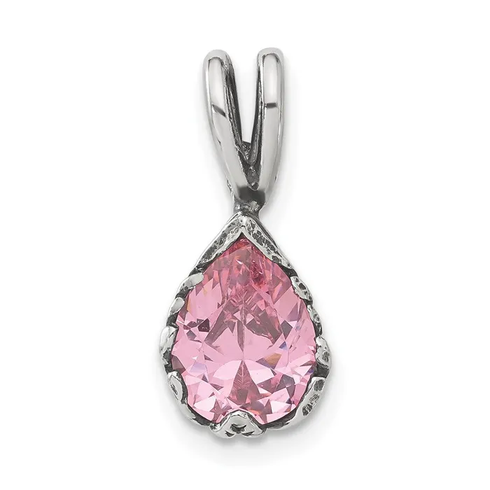 TreasureFineJewelers Necklaces Sterling Silver Antiqued Pink Teardrop CZ Pendant TreasureFineJewelers Necklaces Sterling Silver Antiqued Pink Teardrop CZ Pendant