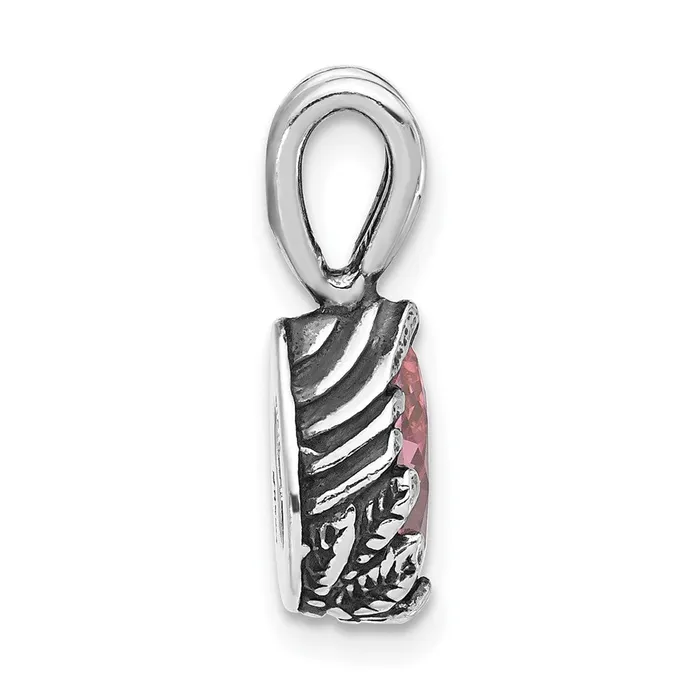 TreasureFineJewelers Necklaces Sterling Silver Antiqued Pink Teardrop CZ Pendant
