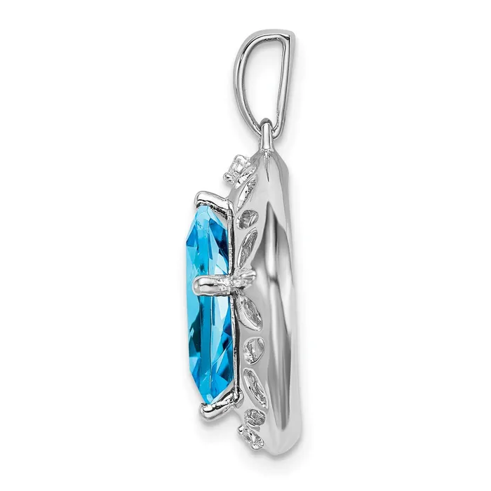 TreasureFineJewelers Necklaces Sterling Silver Blue Topaz and Diamond Pendant