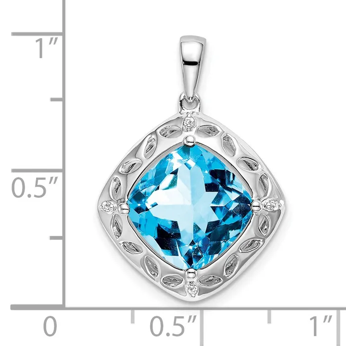 TreasureFineJewelers Necklaces Sterling Silver Blue Topaz and Diamond Pendant