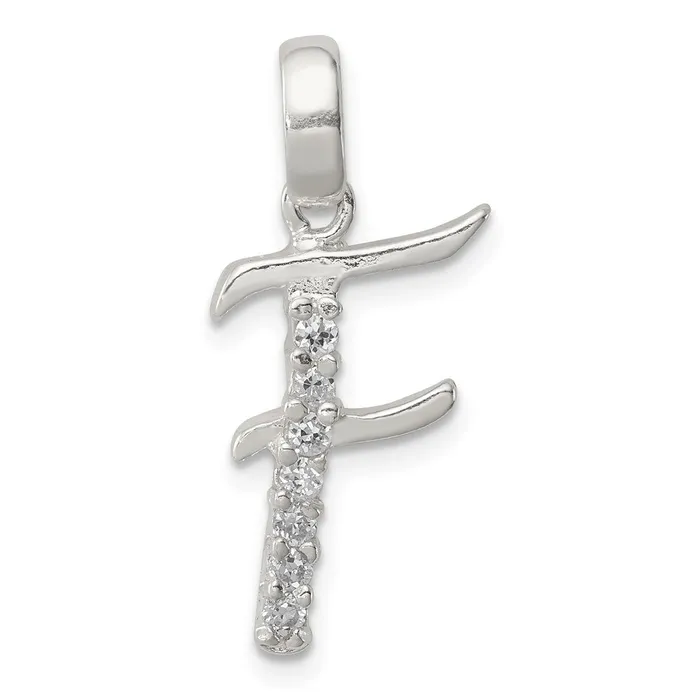 TreasureFineJewelers Necklaces Sterling Silver CZ Letter F Initial Pendant TreasureFineJewelers Necklaces Sterling Silver CZ Letter F Initial Pendant