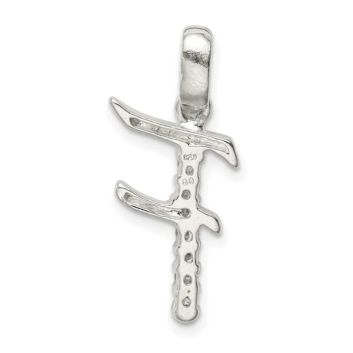 TreasureFineJewelers Necklaces Sterling Silver CZ Letter F Initial Pendant
