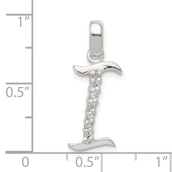TreasureFineJewelers Necklaces Sterling Silver CZ Letter I Initial Pendant