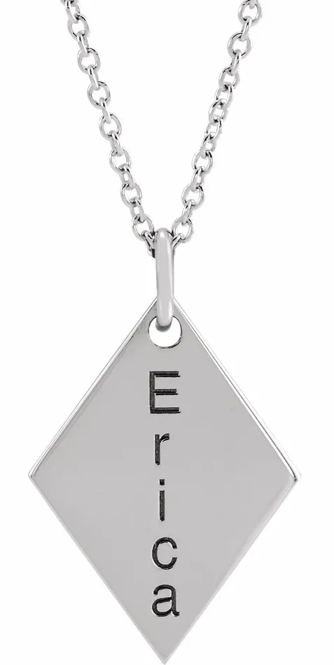 TreasureFineJewelers Necklaces Sterling Silver Engravable DiamondShaped 1618 Necklace