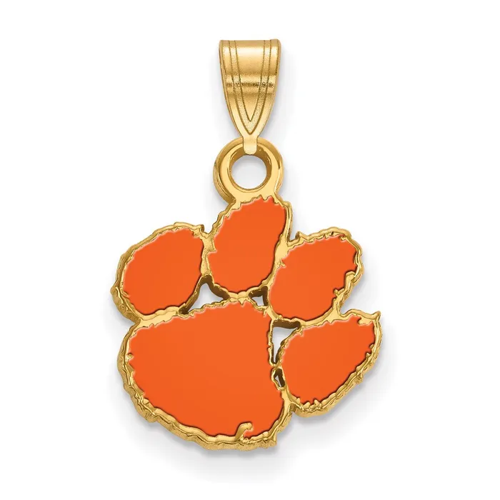 TreasureFineJewelers Necklaces Sterling Silver Goldplated Clemson University Tiger Paw Small Enameled Pendant TreasureFineJewelers Necklaces Sterling Silver Goldplated Clemson University Tiger Paw Small Enameled Pendant