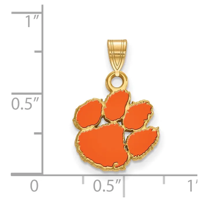 TreasureFineJewelers Necklaces Sterling Silver Goldplated Clemson University Tiger Paw Small Enameled Pendant